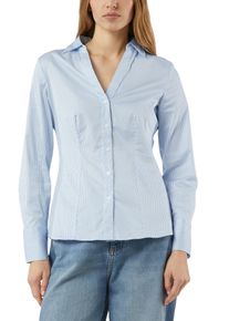 Hemdbluse comma, Damen, Gr. 36, blau, Web, Obermaterial: 71% Baumwolle, 26% Polyamid, 3% Elasthan, gestreift, tailliert h&uuml;ftbedeckend, V-Ausschnitt, 1-Knopf-Manschette, Blusen Hemdbluse, im Streifen-Design
