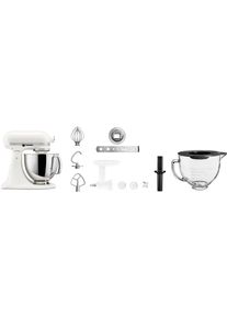 KitchenAid K&uuml;chenmaschine "5KSM125EPL", wei&szlig; (porzellan), B:2,1cm H:34,3cm T:33,8cm, K&uuml;chenmaschinen, Set aus K&uuml;chenmaschine mit Glassch&uuml;ssel und Fleischwolf, K&uuml;chenmaschine