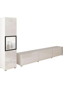 Wohnwand Home Affaire "BERLIN I, Vitrine T&uuml;rschlag links/rechts wechselbar", wei&szlig; (wei&szlig; matt, wei&szlig; hochglanz), B:220cm H:130cm T:33cm, ABS-Kunststoff, Glas, Hartfaserplatte, Kastenm&ouml;bel-Sets, Wohnwand, moderne grifflose Mediawand Breite 220 cm, Vitrine mit Verglasung