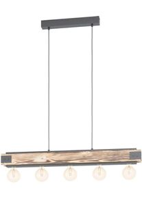EGLO H&auml;ngeleuchte "LAYHAM Pendellampe, Holz und Stahl, E27, Vintage, Esszimmerleuchte", braun, 5, H: 110cm, 1 Stk., Leuchten, Pendelleuchte, L96 x B8,5 x H110 cm, braun, schwarz, 5X60W exkl., H&auml;ngeleuchte