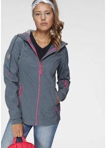 Softshelljacke OCEAN SPORTSWEAR "aus recyceltem Polyester", Damen, Gr. 42, blau (rauchblau), Softshell, Obermaterial: 96% Polyester, 4% Elasthan. Innenseite: 100% Polyester. Kapuzenfutter: 65% Baumwolle, 35% Polyester, kontrastfarbene Details, unifarben mit Farbeinsatz, h&uuml;ftbedeckend, hoch geschlossener Ausschnitt, Rippb&uuml;ndchen, Jacken Softshelljacke, atmungsaktiv, wasserabweisend, windabweisend, 