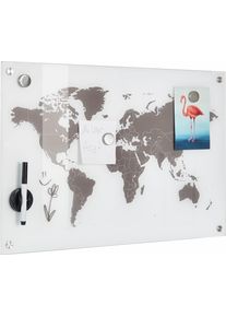 Pinnwand zeller PRESENT "Worldmap", wei&szlig;, Tafeln, Pinnwand, Glas 60x40