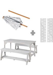 Garten-Kindersitzgruppe Roba "Outdoor+", grau, Sitzm&ouml;bel-Sets, Kinder, B/H/T: 107cm x 155cm x 106cm, Massivholz, Garten-Kindersitzgruppe, Tisch und 2 B&auml;nke mit Sitzauflage, Schirmset, B:107cm H:155cm T:106cm