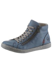 Schn&uuml;rboots Rieker, Damen, Gr. 42, blau (stahlblau), Lederimitat, unifarben, Schuhe Schn&uuml;rboots, Schn&uuml;rstiefelette, Casual-Boots mit Rei&szlig;verschluss au&szlig;en