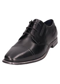 Schn&uuml;rschuh Bugatti, Herren, Gr. 48, schwarz, Leder, Schuhe Schn&uuml;rschuh, Blockabsatz, Abendschuh, Festtagsschuh mit Stretcheins&auml;tzen