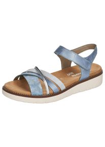 Riemchensandale Remonte, Damen, Gr. 45, blau (hellblau, silberfarben), Lederimitat, Schuhe Riemchensandale, Keilabsatz, Sommerschuh, Sandalette mit herausnehmbarer Softeinlage, Topseller