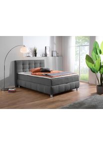 Boxbett Home Affaire "Marvao inkl. Bettkasten und Topper", grau (anthrazit), B:134cm L:210cm, Komplettbetten, Boxbett, Boxbett mit Bettkasten, inkl. Topper
