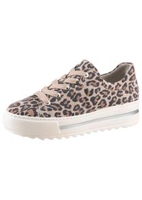 Plateausneaker Gabor "FLORENZ", Damen, Gr. 35, braun (leo), Ziegenveloursleder, Schuhe Plateausneaker, Freizeitschuh, Halbschuh, Schn&uuml;rer, modischer Leo-Look, Weite G