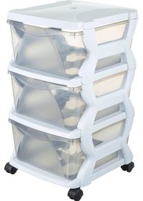 Rollwagen BISCHOF BAMA "Rolli", wei&szlig; (transparent, wei&szlig;), B:40cm H:62cm T:36cm, Kunststoff, Rollwagen, Rollwagen, 3 Boxen mit je 43,8 l Fassungsverm&ouml;gen, Kunststoff