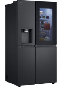 LG Side-by-Side "GSXB90EVDD", Energieeffizienz: D, silber (essence matte schwarz), Display innen, K&uuml;hlschr&auml;nke, InstaView: zweimal klopfen, reinschauen Craft Ice Eiskugeln, Side-by-Side