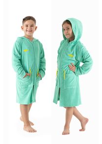 Kinderbademantel Kangaroos "Kira, Ideal f&uuml;r Zuhause, Schwimmbad oder im Urlaub" Gr. 128, gr&uuml;n (seegr&uuml;n), 128, Leichtfrottier, Hausm&auml;ntel, Kinderbademantel, modernen, sportliches Design, leuchtenden Akzenten