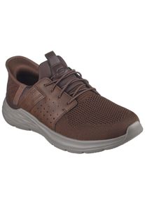 Slip-On Sneaker Skechers "GARNER-NEWICK", Herren, Gr. 46, braun (dunkelbraun), Synthetik, Textil, Schuhe Slip-On Sneaker, Slipper, Freizeitschuh mit praktischer Slip Ins-Funktion