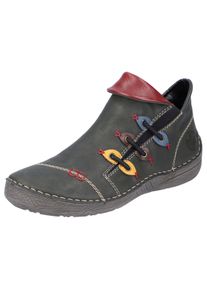 Stiefelette Rieker, Damen, Gr. 39, gr&uuml;n (gr&uuml;n kombiniert), Lederimitat, Schuhe Stiefelette, Schlupfboots, Slipper mit bunten Applikationen seitlich