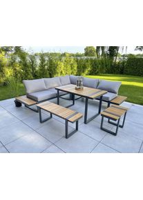 Garten-Essgruppe Garden Pleasure "BELMIRA", grau (dunkelgrau, hellbraun, anthrazit, hellbraun, silberfarben), B:250cm H:69cm T:250cm, Aluminium, Kunststoff, Sitzm&ouml;bel-Sets, Garten-Essgruppe, inkl. Bequemer R&uuml;ckenkissen