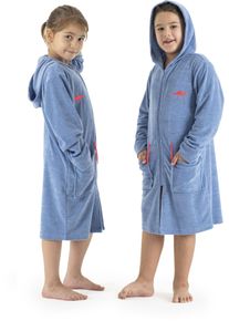 Kinderbademantel Kangaroos "Kira, Ideal f&uuml;r Zuhause, Schwimmbad oder im Urlaub" Gr. 104, blau (blau melange), 104, Leichtfrottier, Hausm&auml;ntel, Kinderbademantel, modernen, sportliches Design, leuchtenden Akzenten