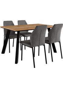 Essgruppe OTTO HOME "Genf Tischgruppe, Esstisch plus 4 St&uuml;hle", grau (eichefarben, anthrazit), Webstoff, Sitzm&ouml;bel-Sets, Essgruppe, Esstisch 138 cm, 4 Esszimmerst&uuml;hle, moderne Tischplatte in Evoke eiche