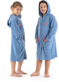 Kinderbademantel Kangaroos "Kira, Ideal f&uuml;r Zuhause, Schwimmbad oder im Urlaub" Gr. 164, blau (blau melange), 164, Leichtfrottier, Hausm&auml;ntel, Kinderbademantel, modernen, sportliches Design, leuchtenden Akzenten