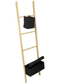 Handtuchleiter Wenko "Ecori", schwarz (natur, schwarz), B:44cm H:170cm T:4cm, Bambus, Kunststoff, Handtuchhalter, Handtuchleiter, mit 2 F&auml;chern