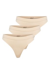 T-String Only "ONLVICKY RIB S-LESS THONG 3-PK NOOS", Damen, Gr. M, 3 Stk., Jersey, beige (peach taffy pack:x 3), Jersey, Obermaterial: 94% Polyamid, 6% Elasthan, unifarben, Unterhosen T-String