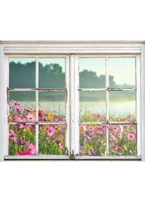 Wandsticker queence "Blumenwiese", bunt, B:90cm H:60cm, Wandtattoos, Wandsticker, Wandsticker, Wandbild, selbstklebend, 3D, Fenster