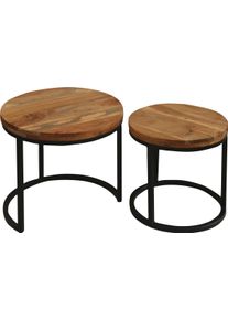 Beistelltisch ByLiving "Selma", braun (braun, lackiert, schwarz), B:50cm H:45cm T:50cm, Tische, Beistelltisch, aus Massivholz, Zweisatztisch