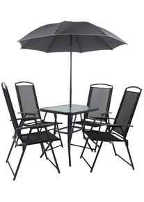 Garten-Essgruppe Vcm "Vcm 5-tlg Gartenm&ouml;bel Set Sitzgruppe Essgruppe 1xTisch, 4x St&uuml;hle Tisch Ma&szlig;e ca. H. 70 x B. 80 x T. 55 cm Hochlehner Set 80", schwarz (anthrazit), Obermaterial: 90% Textilmaterial TEXMAT. 10% Metall MT., Sitzm&ouml;bel-Sets, Garten-Essgruppe