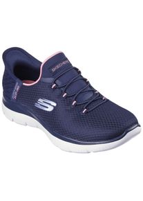 Slip-On Sneaker Skechers "SUMMITS-DIAMOND DREAM", Damen, Gr. 38, blau (navy, pink), Textil, Schuhe Slip-On Sneaker, Schlupfschuh, Freizeitschuh mit praktischer Slip-Ins Funktion