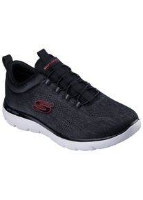 Slip-On Sneaker Skechers "SUMMITS", Damen, Gr. 45, schwarz (schwarz, rot), Textil, Schuhe Slip-On Sneaker, Freizeitschuh, Slipper, Komfortschuh mit elastischer Bungee-Schn&uuml;rung