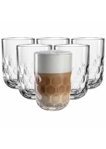 Latte-Macchiato-Glas Leonardo "Latte Macchiato Gl&auml;ser (1) Gocce 390 ml 6er Set transparent", bunt (transparent), 6 tlg., Glas, Trinkgef&auml;&szlig;e, Latte-Macchiato-Glas