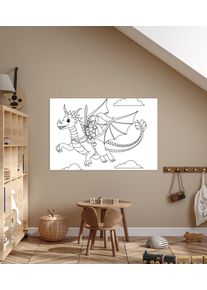Bild queence "Fliegender Drache & Ritter", wei&szlig; (farbe bild(er): wei&szlig;), B:30cm H:20cm T:0,4cm, Alu Dibond, Bilder, Bild, DIY Wandbild aus Dibond