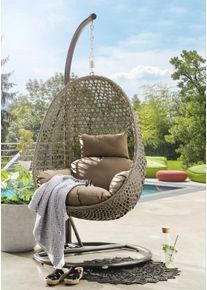 H&auml;ngestuhl Destiny "COCOON DE LUXE", beige (beige, grau), B:95cm H:198cm L:65cm, Kunststoff, Stahl, H&auml;ngematten, H&auml;ngestuhl, inkl. Gestell, Auflage f&uuml;r Sitz- und R&uuml;cken, belastbar bis 110 kg