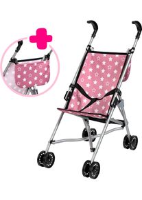 Puppenbuggy BAYER, rosa (sterne altrosa), Puppenwagen, KinderB:27cm H:56cm T:47cm, Kunststoff, Metall, Polyester, Puppenbuggy, mit Tasche, B:27cm H:56cm T:47cm