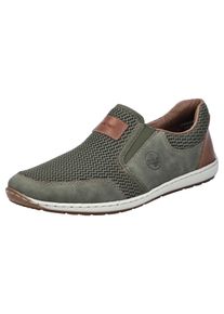 Slipper Rieker, Herren, Gr. 44, Synthetik Textil, gr&uuml;n (khaki, cognac), Lederimitat, Textil, Schuhe Slipper, Sommerschuh, Schlupfschuh, Freizeitschuh mit kontrastfarbenen Bes&auml;tzen