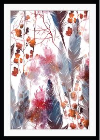 Bild queence "Ida", blau (farbe rahmen: schwarz, farbe bild(er): t&uuml;rkis), B:50cm H:70cm, Acrylglas, Holz, Papier, Bilder, Bild, HD Premium Poster-Druck inkl. Holzrahmen