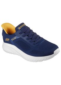Slip-On Sneaker Skechers "BOBS SQUAD CHAOS-SOLID STEP", Herren, Gr. 45, blau (navy), Textil, Schuhe Slip-On Sneaker, Schlupfschuh, Slipper, Sneaker zum Schlupfen