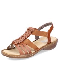 Riemchensandale Rieker, Damen, Gr. 37, Synthetik, braun (cognac), Lederimitat, Flechtoptik, unifarben, Schuhe Riemchensandale, Sommerschuh, Sandalette, Keilabsatz, mit Stretchb&auml;nder
