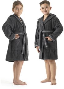 Kinderbademantel Bruno Banani "Danny, Ideal f&uuml;r Zuhause, Schwimmbad oder im Urlaub" Gr. 104, grau (anthrazit), L:61cm, Walkfrottee, Hausm&auml;ntel, Kinderbademantel, mit Logostreifen, aus 100% Baumwolle
