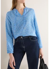 Langarmbluse Cecil, Damen, Gr. L (42), fountain blau, Web, Obermaterial: 85% Viskose, 15% Nylon, gemustert, l&auml;ssig geschnitten h&uuml;ftbedeckend, Rundhals, Blusen Langarmbluse, mit Minimalprint und Splitneck