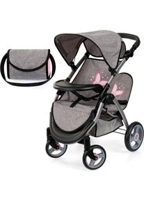 Puppen-Zwillingsbuggy BAYER "Twin Star, grau/rosa", grau (grau, rosa), Puppenwagen, KinderB:41cm H:60cm T:68cm, Kunststoff, Metall, Stoff, Puppen-Zwillingsbuggy, mit Wickeltasche, B:41cm H:60cm T:68cm