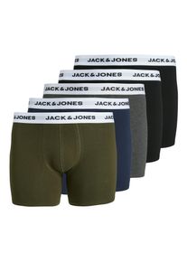 Jack & Jones PlusSize Boxershorts "JACBASIC WHITE WB TRUNKS 5 PACK NOOS PLS", Herren, Gr. 3XL, 5 Stk., schwarz (forest night pack:navy blazer, dgm, schwarz, schwarz), Jersey, Obermaterial: 95% Baumwolle, 5% Elasthan, JACK & JONES PLUSSIZE, unifarben, eng, Unterhosen Boxershorts, mit Logo Schriftzug