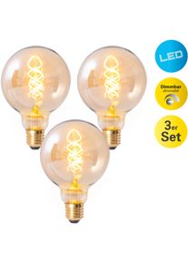 N&auml;ve N&Auml;VE LED-Leuchtmittel "Dilly", Energieeffizienz: G, gelb (amber), L:13,8cm &Oslash;:9,5cm, Leuchtmittel, Retro &Oslash; 9,5cm Filament, 3er Set, 4W LED, dimmbar, 1800 Kelvin, LED-Leuchtmittel