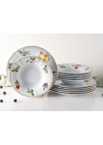 Tafelservice Creatable "Teller Set, Geschirr-Set Flora Orchard", bunt (wei&szlig;, bunt), 12 Stk., Porzellan, Geschirr-Sets, Tafelservice, Service, Fr&uuml;chtedekor, 12 Teile, f&uuml;r 6 Personen