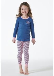 Schlafanzug Schiesser "Girls World", M&auml;dchen, Gr. 92, blau, Single Jersey, Obermaterial: 100% Baumwolle, gestreift, unifarben mit Farbeinsatz, bequem lang, Rundhals, Homewear-Sets Schlafanzug, mit farbigen Kontrastb&uuml;ndchen
