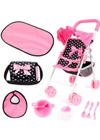Puppenbuggy BAYER "Set mit Tasche", schwarz (schwarz punkte), Puppenwagen, KinderB:43cm H:52cm T:26,5cm, Kunststoff, Metall, Stoff, Puppenbuggy, B:43cm H:52cm T:26,5cm