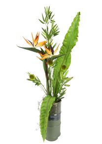Kunstblume I.GE.A. "Strelitzie", orange, B:36cm H:105cm L:24cm, Kunstpflanzen, Kunstblume, In Vase aus Keramik mit Bambus Dekobl&auml;tter und Gras