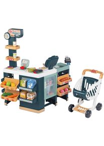 Kaufladen Smoby "Supermarkt Maxi mit Einkaufswagen", blau, Kaufl&auml;den, KinderB:80cm H:90cm T:60cm, Kunststoff, Kaufladen, mit Sound- und Lichteffekten; Made in Europe, B:80cm H:90cm T:60cm