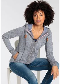 Kapuzensweatjacke Kangaroos, Damen, Gr. 52/54, blau (graublau), Fleece, Obermaterial: 100% Polyester, kontrastfarbene Details, unifarben mit Farbeinsatz, figurbetont h&uuml;ftbedeckend, angesetztes B&uuml;ndchen, Sweatjacken Kapuzensweatjacke, aus weichen Fleece im zweifarbigen Design