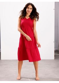 Sommerkleid "Sommerkleid", Damen, Gr. 52/54, Normalgr&ouml;&szlig;en, rot, 100% Baumwolle, unifarben, knielang, V-Ausschnitt, Kleider Sommerkleid