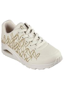 Sneaker Skechers "UNO-GOLDEN HEART", Damen, Gr. 39, beige (natur, goldfarben), Lederimitat, kontrastfarbene Details, Schuhe Sneaker, Freizeitschuh, Schn&uuml;rschuh mit goldfarbenen Mylar-Stickereien