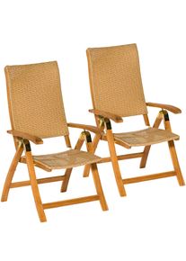Gartenstuhl Merxx "Capri", beige (natur), B:61cm H:113cm T:69,5cm, Massivholz, Rattan, St&uuml;hle, Gartenstuhl, 2er Set, Akazie/Polyrattan, klappbar, natur